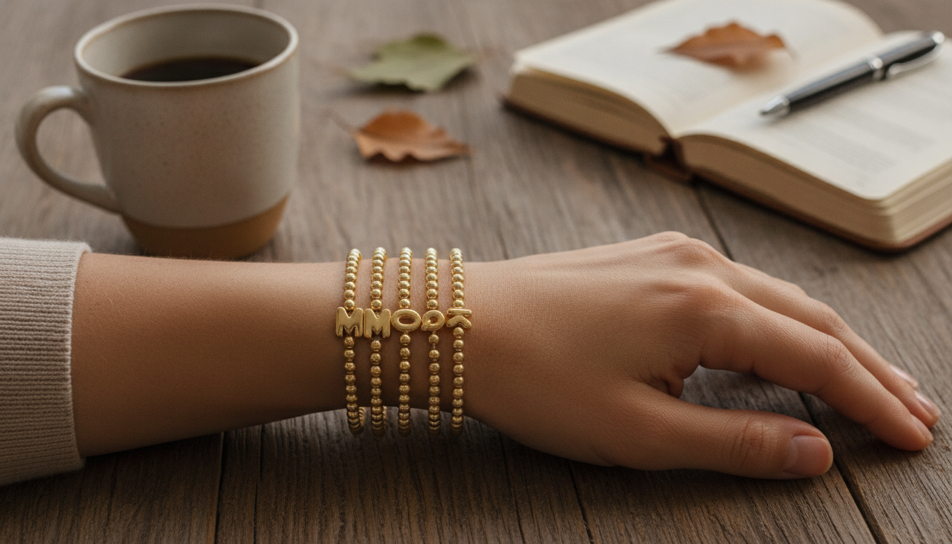 Custom Letter 18k Polished Balloon Bead Bracelet